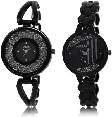 

LOREM LR211-221 Stylish Black Round Girl's Metal Bracelet Watch - For Women