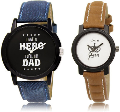 

LOREM LR7-209 Stylish White & Black Round Boy's & Girl's Leather Watch - For Men & Women