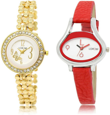 

LOREM LR203-206 Stylish Multicolor Oval & Round Girl's Leather & Metal Bracelet Watch - For Women