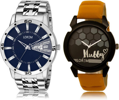 

LOREM LR32-102 Stylish Black & Blue Round Boy's Leather & Metal Bracelet Watch - For Men