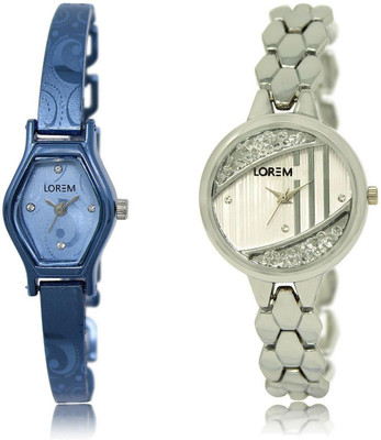 

LOREM LR218-223 Stylish Silver & Blue Round & Contemporary Girl's Metal Bracelet Watch - For Women