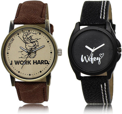 

LOREM LR29-234 Stylish Black & Grey Round Boy's & Girl's Leather Watch - For Men & Women