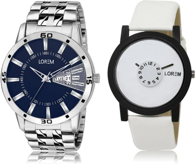 

LOREM LR26-102 Stylish White & Blue Round Boy's Leather & Metal Bracelet Hybrid Watch - For Men