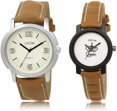 

LOREM LR16-209 Stylish White Round Boy's & Girl's Leather Watch - For Men & Women