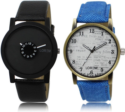 

LOREM LR25-28 Stylish White & Black Round Boy's Leather Watch - For Men