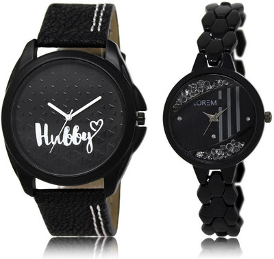 

LOREM LR31-221 Stylish Black Round Boy's & Girl's Metal Bracelet & Leather Watch - For Men & Women