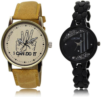 

LOREM LR30-221 Stylish Black & Grey Round Boy's & Girl's Metal Bracelet & Leather Watch - For Men & Women