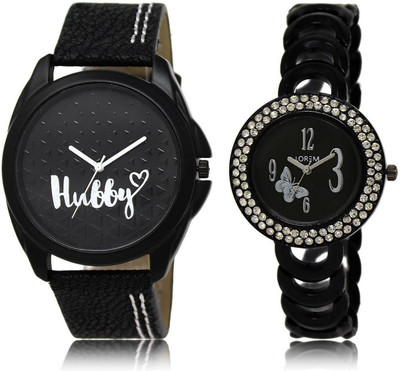 

LOREM LR31-201 Stylish Blue & Black Round Boy's & Girl's Metal Bracelet & Leather Watch - For Men & Women