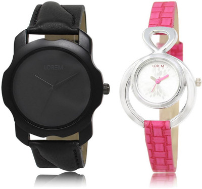 

LOREM LR22-205 Stylish Silver & Black Round Boy's & Girl's Leather Watch - For Men & Women