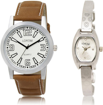 

LOREM LR15-219 Stylish Silver & White Contemporary & Round Boy's & Girl's Metal Bracelet & Leather Watch - For Men & Women