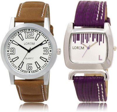 

LOREM LR15-207 Stylish White Round Boy's & Girl's Leather Watch - For Men & Women