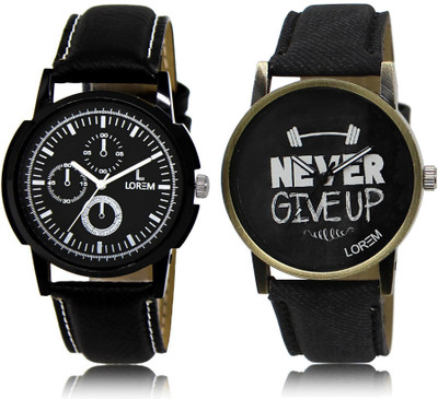 

LOREM LR13-27 Stylish Black Round Boy's Leather Watch - For Men