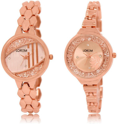 

LOREM LR222-225 Stylish Rose Gold Round Girl's Metal Bracelet Watch - For Women