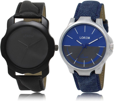 

LOREM LR22-24 Stylish Blue & Black Round Boy's Leather Watch - For Men