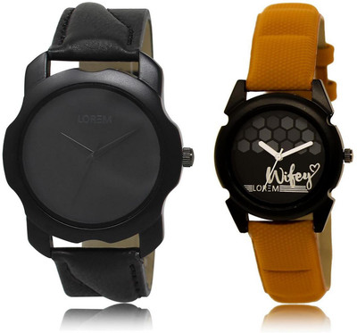 

LOREM LR22-235 Stylish Black Round Boy's & Girl's Leather Watch - For Men & Women