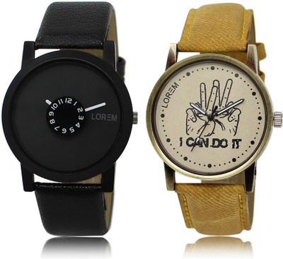 

LOREM LR25-30 Stylish Grey & Black Round Boy's Leather Watch - For Men
