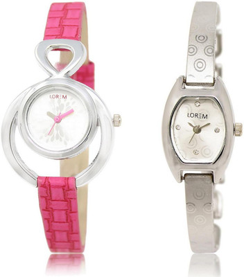 

LOREM LR205-219 Stylish White Contemporary & Round Girl's Metal Bracelet & Leather Watch - For Women