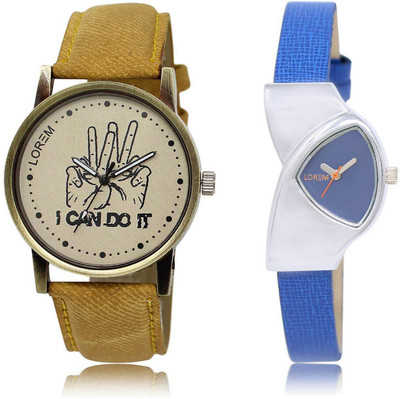 

LOREM LR30-208 Stylish Blue & Grey Triangle & Round Boy's & Girl's Leather Watch - For Men & Women
