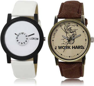 

LOREM LR26-29 Stylish Grey & White Round Boy's Leather Watch - For Men