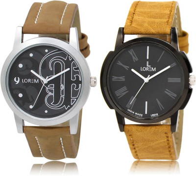 

LOREM LR14-19 Stylish Black Round Boy's Leather Watch - For Men