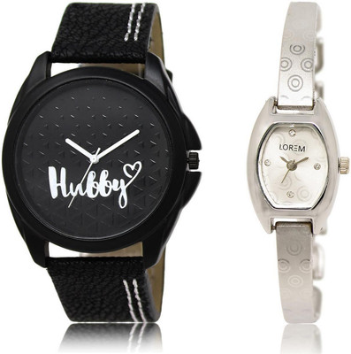 

LOREM LR31-219 Stylish Silver & Black Contemporary & Round Boy's & Girl's Metal Bracelet & Leather Watch - For Men & Women