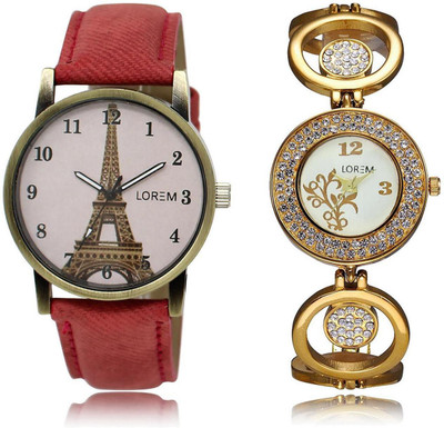 

LOREM LR204-230 Stylish Multicolor Round Girl's Metal Bracelet & Leather Watch - For Women