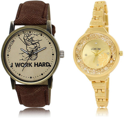 

LOREM LR29-224 Stylish Gold & Grey Round Boy's & Girl's Metal Bracelet & Leather Watch - For Men & Women