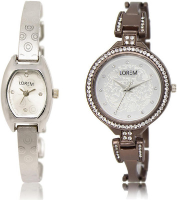 

LOREM LR219-236 Stylish White Round & Contemporary Girl's Metal Bracelet Watch - For Women