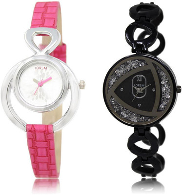 

LOREM LR205-237 Stylish White Round Girl's Metal Bracelet & Leather Watch - For Women