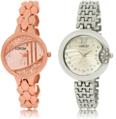 

LOREM LR222-227 Stylish Silver & Rose Gold Round Girl's Metal Bracelet Watch - For Women