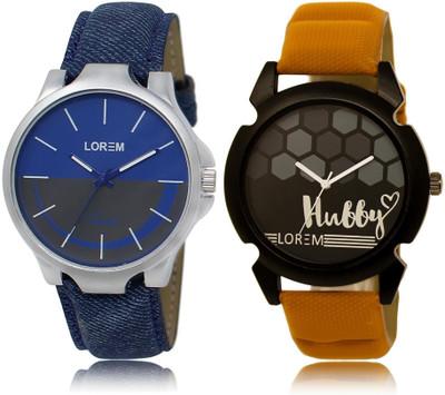 

LOREM LR24-32 Stylish Black & Blue Round Boy's Leather Watch - For Men