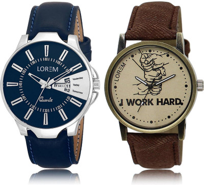 

LOREM LR23-29 Stylish Grey & Blue Round Boy's Leather Watch - For Men