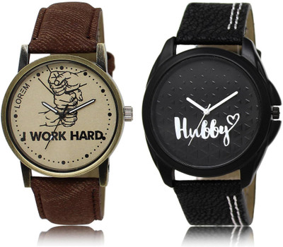 

LOREM LR29-31 Stylish Black & Grey Round Boy's Leather Watch - For Men