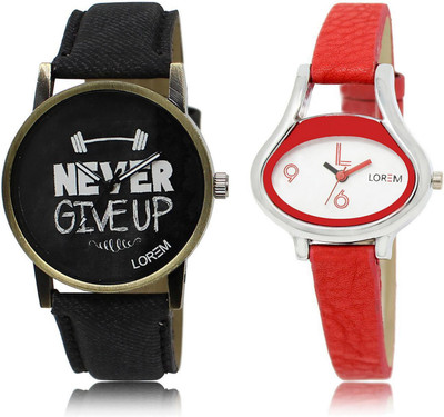 

LOREM LR27-206 Stylish White & Black Oval & Round Boy's & Girl's Leather Watch - For Men & Women