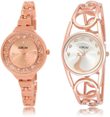 

LOREM LR225-232 Stylish Silver & Rose Gold Round Girl's Metal Bracelet Watch - For Women