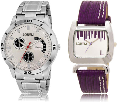 

LOREM LR101-207 Stylish White & Silver Round Boy's & Girl's Leather & Metal Bracelet Watch - For Men & Women