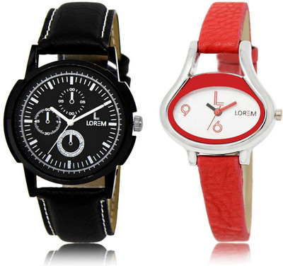 

LOREM LR13-206 Stylish White & Black Oval & Round Boy's & Girl's Leather Watch - For Men & Women
