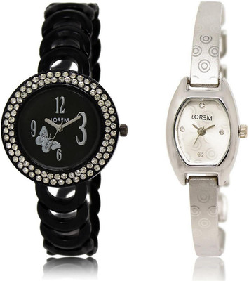 LOREM LR201-219 Stylish Silver & Black Contemporary & Round Girl's Metal Bracelet Watch - For Women