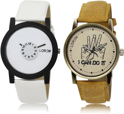

LOREM LR26-30 Stylish Grey & White Round Boy's Leather Watch - For Men