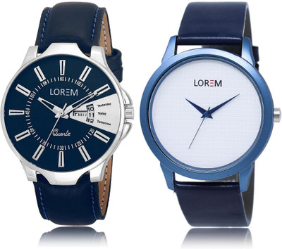 

LOREM LR23-33 Stylish White & Blue Round Boy's Leather Hybrid Watch - For Men