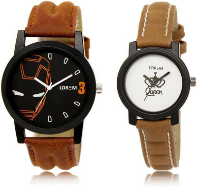 

LOREM LR4-209 Stylish White & Black Round Boy's & Girl's Leather Watch - For Men & Women