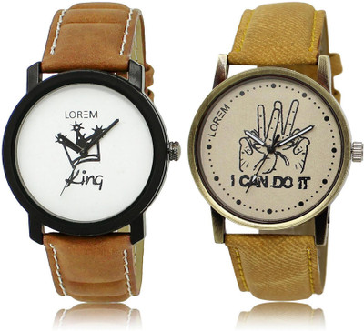 

LOREM LR18-30 Stylish Grey & White Round Boy's Leather Watch - For Men