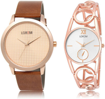 

LOREM LR34-213 Stylish Silver & Rose Gold Round Boy's & Girl's Metal Bracelet & Leather Watch - For Men & Women
