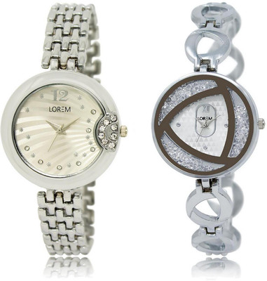 

LOREM LR227-240 Stylish White Round Girl's Metal Bracelet Watch - For Women