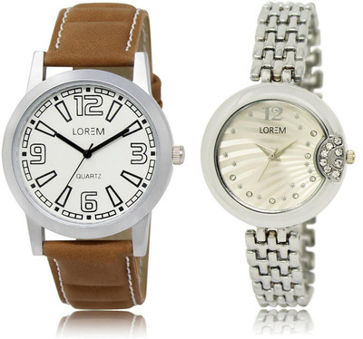 

LOREM LR15-227 Stylish Silver & White Round Boy's & Girl's Metal Bracelet & Leather Watch - For Men & Women