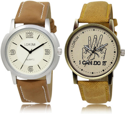 

LOREM LR16-30 Stylish Grey & White Round Boy's Leather Watch - For Men