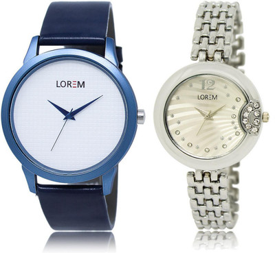 

LOREM LR33-227 Stylish Silver & White Round Boy's & Girl's Metal Bracelet & Leather Watch - For Men & Women