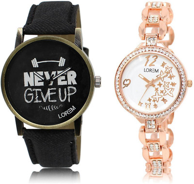 

LOREM LR27-210 Stylish White & Black Round Boy's & Girl's Metal Bracelet & Leather Watch - For Men & Women