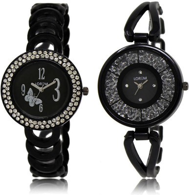 

LOREM LR201-211 Stylish Black Round Girl's Metal Bracelet Watch - For Women