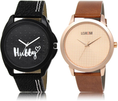 LOREM LR31-34 Stylish Rose Gold & Black Round Boy's Leather Watch - For Men